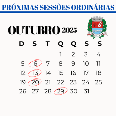 Em outubro as sessões serão nos dias 6, 13, 20 e 29